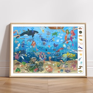 Underwater Search And Find, Printable Playroom Poster, Kids Wall Art, Classroom Decor, Instant Download