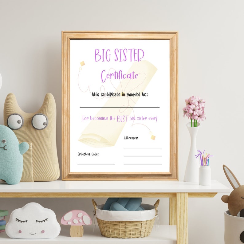 New Big Sister, Printable Certificate, Gift for Big Sister, Baby ...