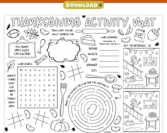 Thanksgiving Activity Placemat Printable, Fun Holiday Games & Coloring Page For Kids, Classroom, or Dinner Table, Fall Activity Sheet PDF
