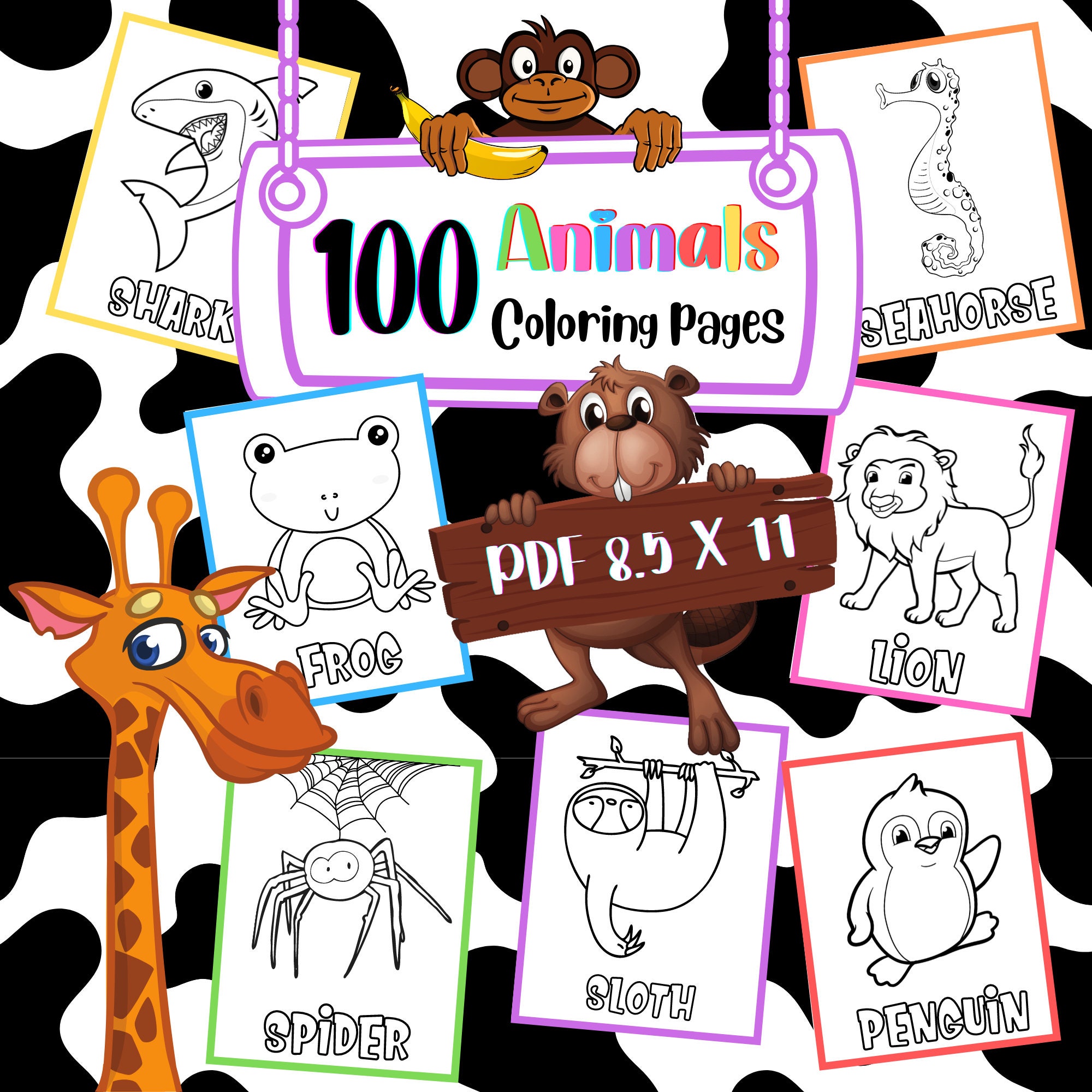 animal coloring pages for toddlers 100 printable coloring etsy