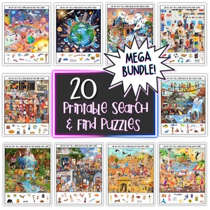 Search & Find Mega Bundle, 20 Printable Puzzles For Kids, I Spy Games