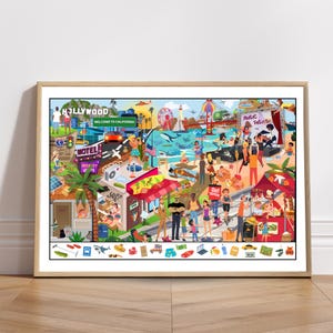 California Search And Find Poster, Printable Seek And Find Activity For Kids, Hidden Object Beach & Road Trip Wall Art