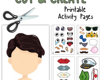 Printable Boy Face Avatar Craft, Cut And Paste Kit With Accessories, Fun Kids Activity, Creative Art Project For Children