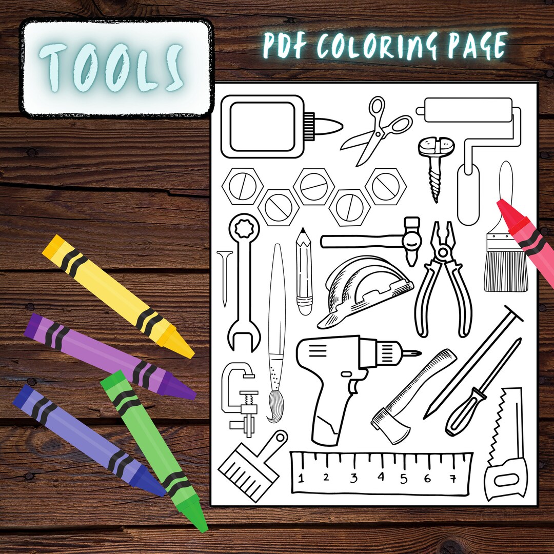 Tools Coloring Tools Coloring Page, Digital Coloring Page - Etsy Australia
