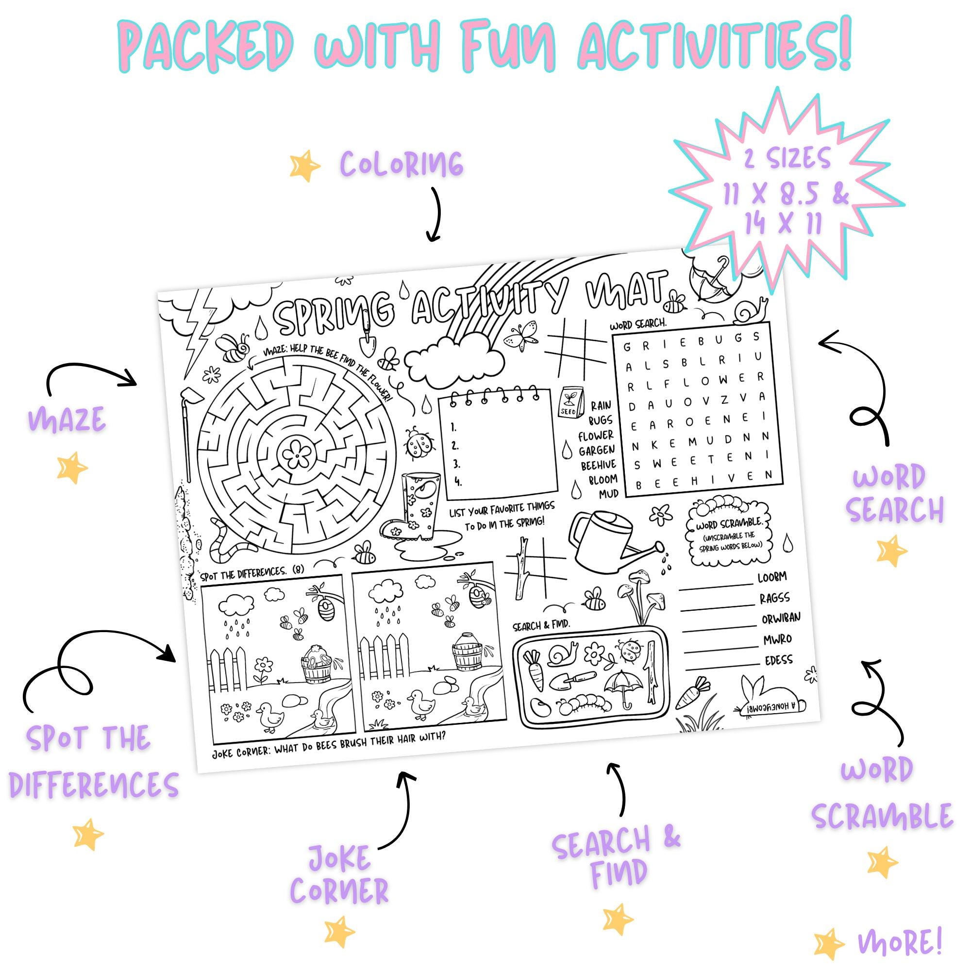 Spring Activity Mat Spring Activity Mat Printable for Kids, Classroom Placemat, Maze, Word ...