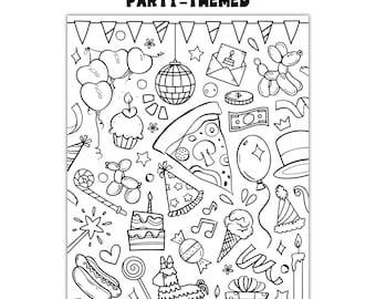 Printable Party Doodle Coloring Page, Fun And Festive Activity For All Ages, Instant Download