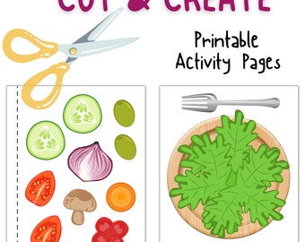Printable Veggies, Cut And Paste Salad Assembly Kit, Printable Crafts For Kids