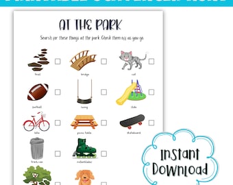 Printable Scavenger Hunt, Park-Themed Treasure Hunt, Print At Home Games For Kids