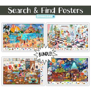 Search And Find Interactive Puzzle Posters, Fun Wall Art Bundle For Classrooms, Kids Bedrooms & Waiting Rooms, Engaging Printable Decor