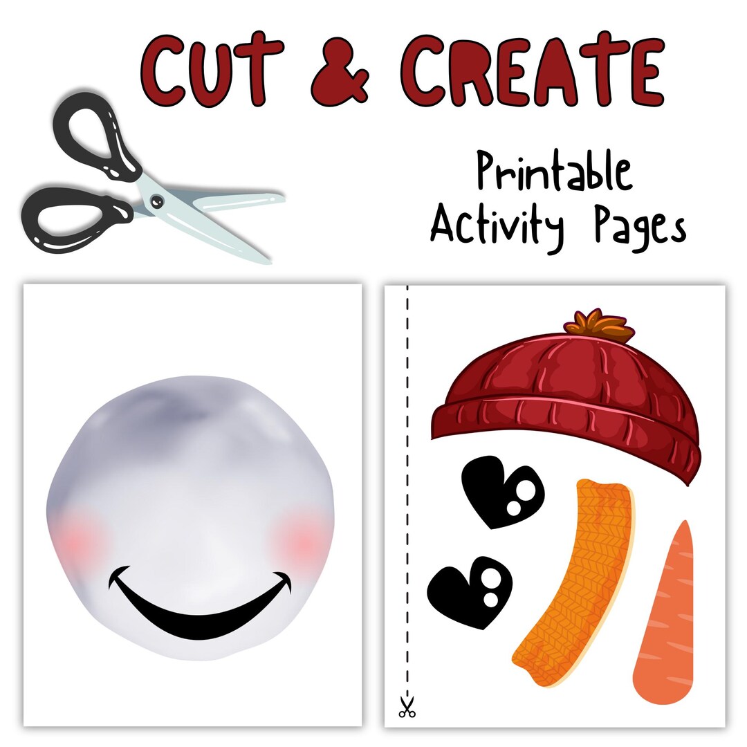 Printable Snowman Cut & Paste Craft for Kids, Winter Printable Activity ...