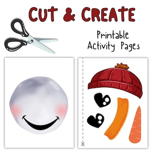 Druckbare Schneemann Cut & Paste Handwerk für Kinder, Winter druckbare Aktivität, Spaß Urlaub DIY, Instant Download