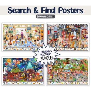 Interactive Search And Find Printable Poster Wall Art And Activities, Learning & Discovery Bundle For Kids, DIY Educational Decor