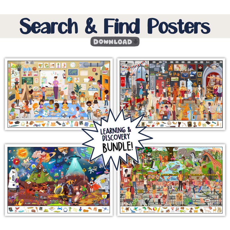 Interactive Search and Find Printable Poster Wall Art and Activities ...
