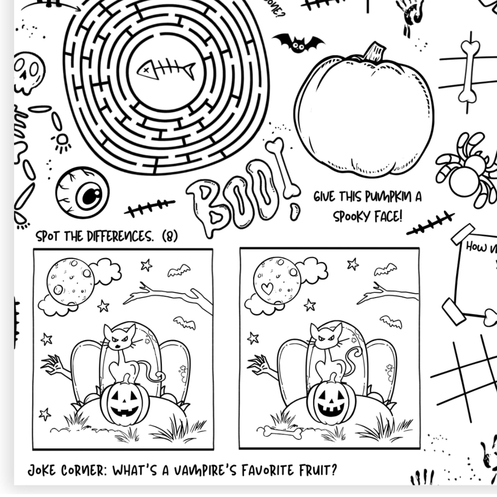 Halloween Activity Placemat Printable PDF for Kids, Fun Halloween Games ...