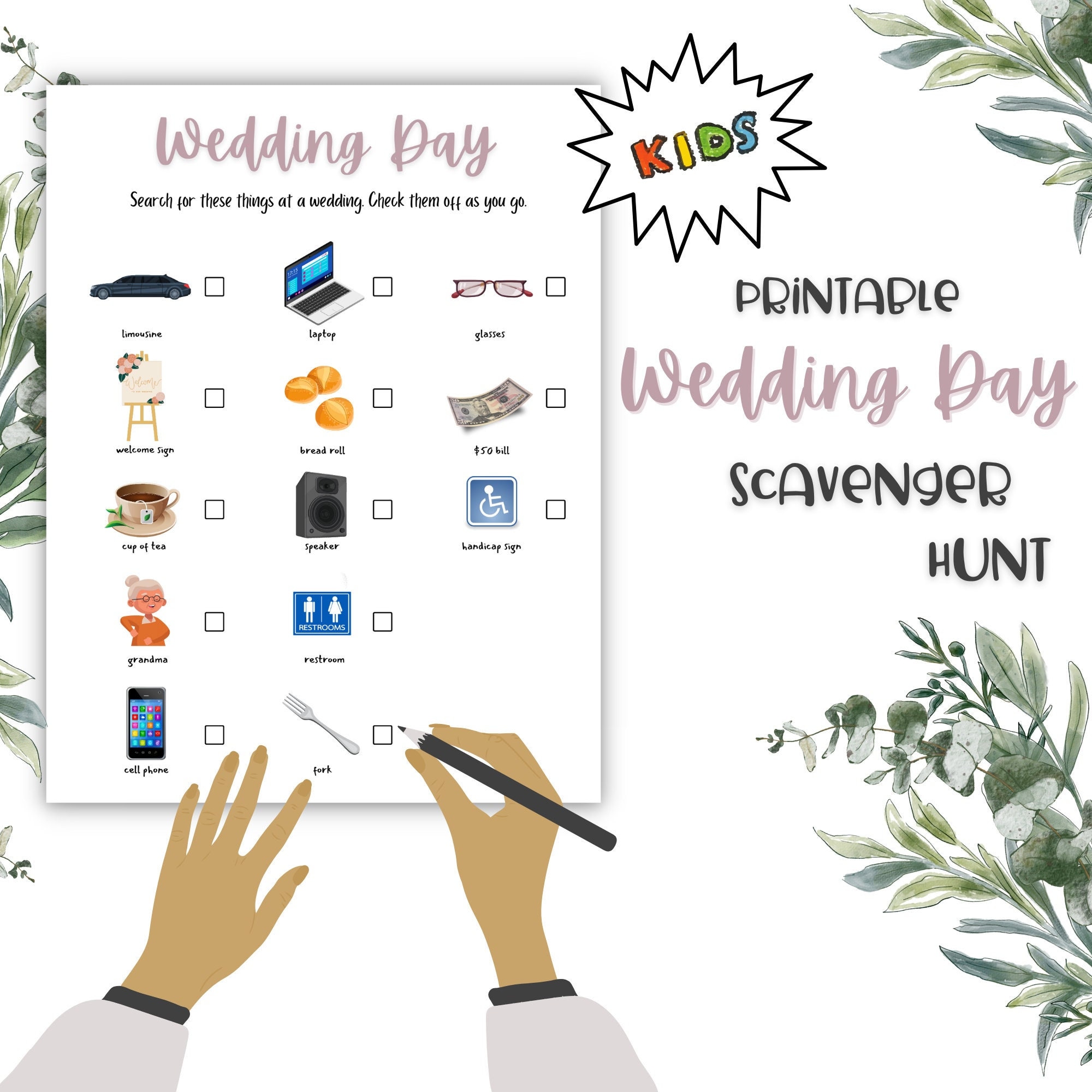 Printable Wedding Day Scavenger Hunt, Kids Wedding Games, Print at Home ...