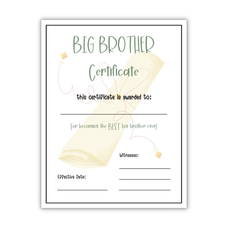 New Big Brother, Printable Certificate, Gift for Big Brother, Baby ...