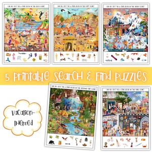 Printable Search & Find, Vacation-Themed Puzzles, Hidden Picture Games For Kids, I Spy Games