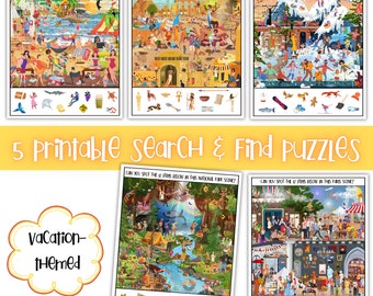 Printable Search & Find, Vacation-Themed Puzzles, Hidden Picture Games For Kids, I Spy Games