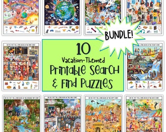 Search & Find Bundle, Printable Puzzles For Kids, Vacation Themed I Spy Games