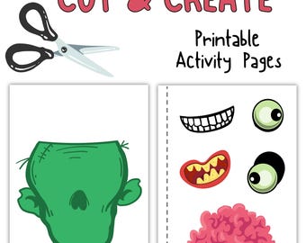 Artisanat d'Halloween zombie imprimable pour enfants, activité amusante de couper et coller pour les enfants, téléchargement immédiat