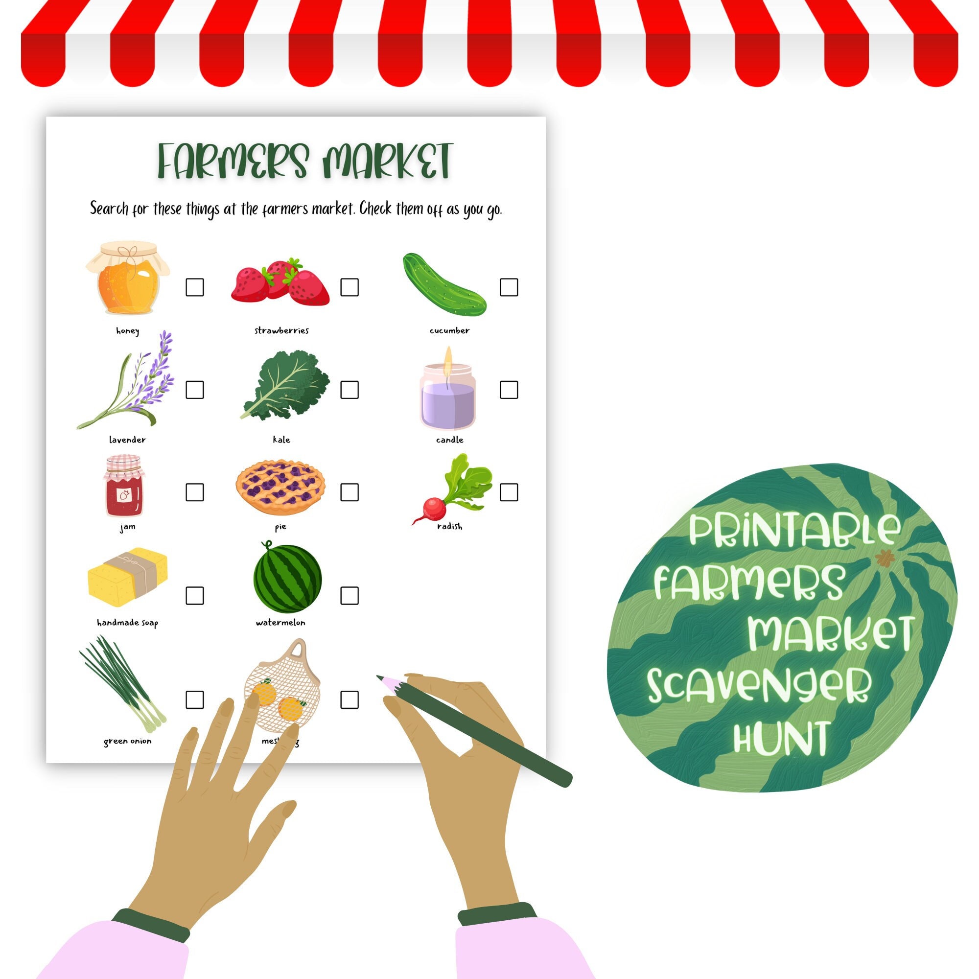 Printable Farmers Market Scavenger Hunt, Kids Treasure Hunt, Print at