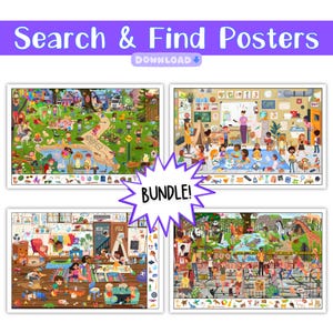 Search And Find Printable Posters For Kids, Set Of 4 Activity Sheets, Fun Wall Art For Playroom, Classroom, Or Waiting Room, Hidden Objects