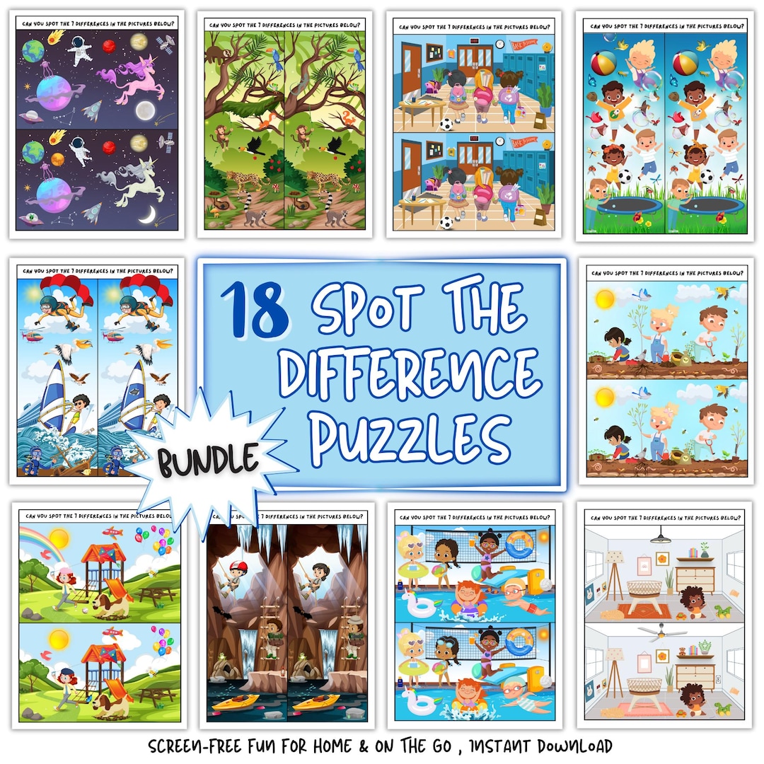 Spot the Difference Printable Puzzles Bundle, 18 Fun Kids Activity ...