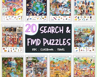 Search & Find Printable Puzzles, Hidden Pictures, Seek And Find Games For Kids, Classroom, Travel, Party, Rainy Day, I Spy, Instant Download