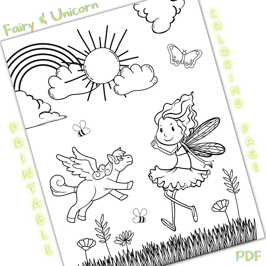 Fairy Unicorn Coloring Page, Printable Fairy Unicorn Coloring Sheet for Kids - Etsy