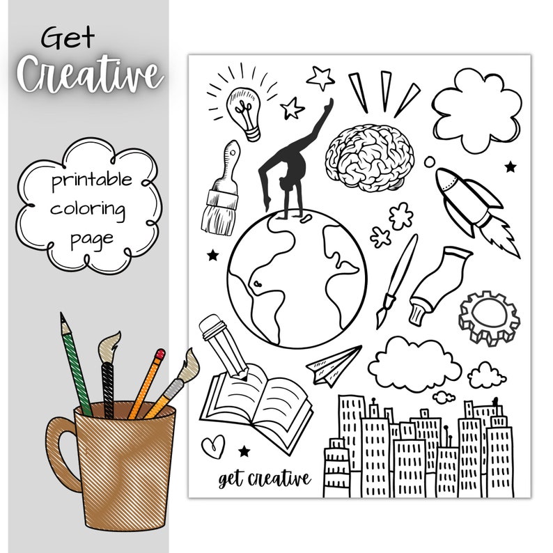 Get Creative Coloring Page, Printable Inspirational Coloring Page for