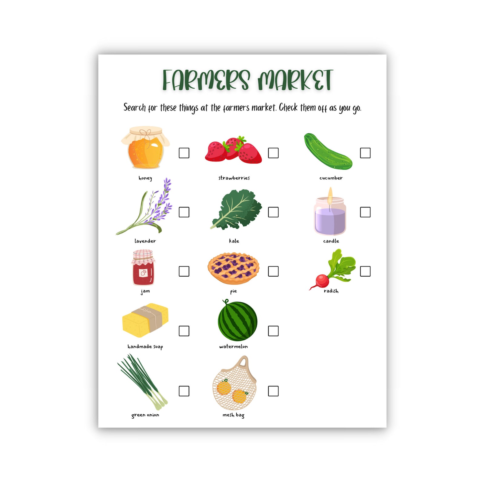 Printable Farmers Market Scavenger Hunt, Kids Treasure Hunt, Print at