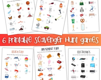 宝探しゲーム 6 個セット、印刷可能な宝探しゲーム、子供向けの自宅での印刷アクティビティ