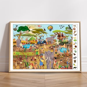 Jungle zoeken en vinden, afdrukbare speelkamerposter, kunst aan de muur klaslokaal, kinderkamerdecoratie, direct downloaden