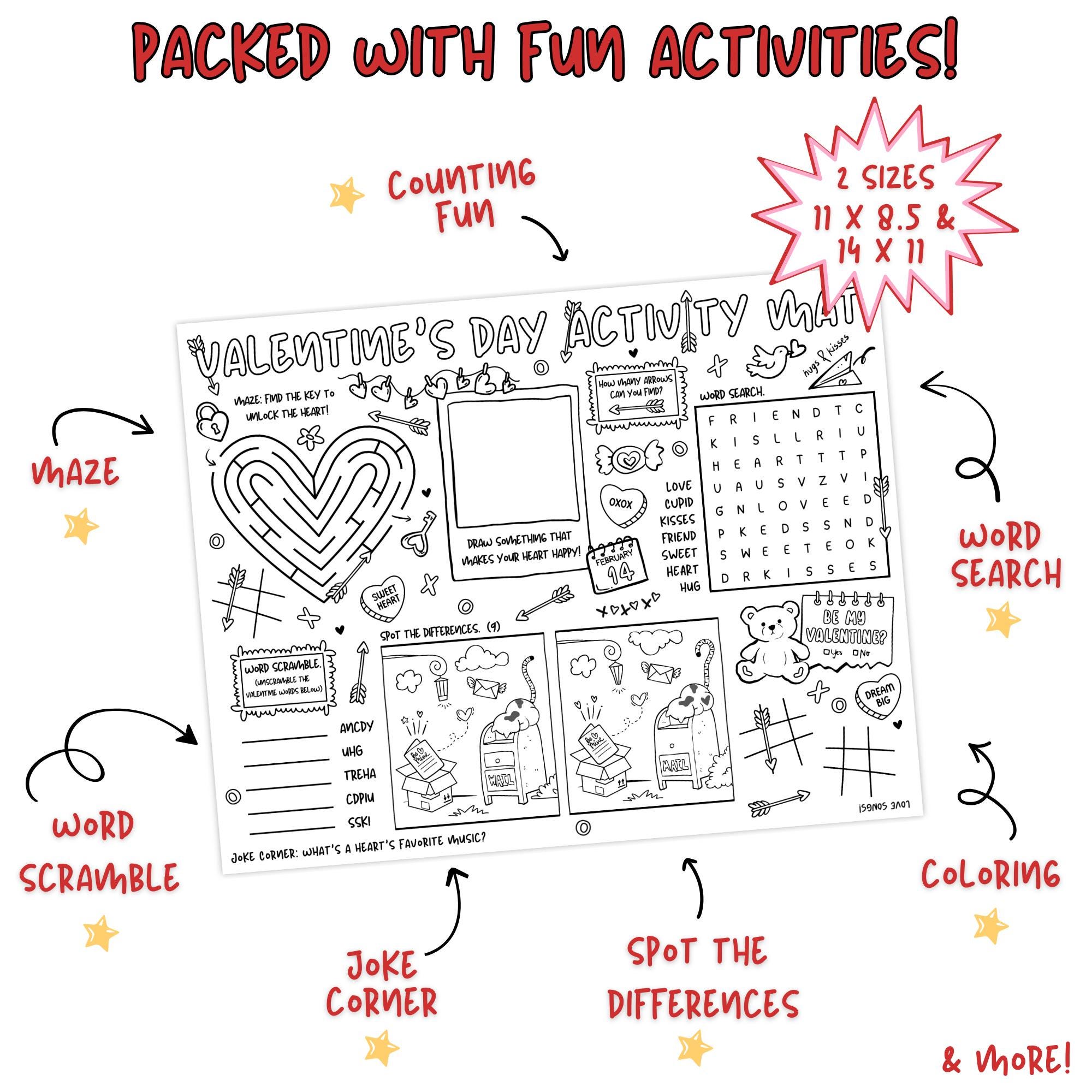 Valentine’s Day Activity Placemat for Kids, Printable Valentine Maze ...