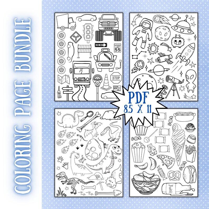 Kids Coloring Page Bundle, 7 Printable Coloring Pages for Kids - Etsy