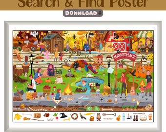 Fall Autumn Search And Find Printable | Hidden Objects Activity Poster | Kids Party Game, Classroom Fun, Screen-Free Puzzle