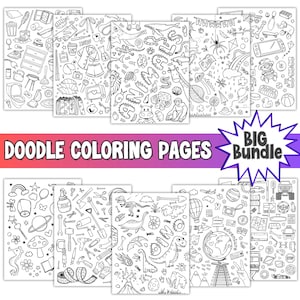 Doodle Coloring Pages Big Bundle, 20 Fun and Unique Coloring Sheets for All Ages, Instant Download Printable Art