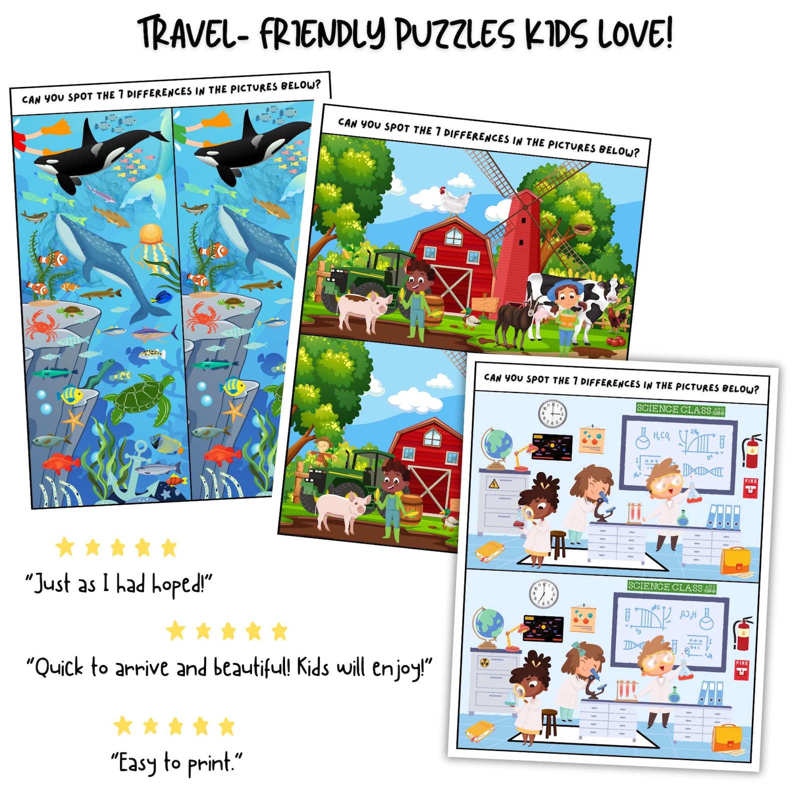 Spot the Difference Printable Puzzles Bundle, 18 Fun Kids Activity ...