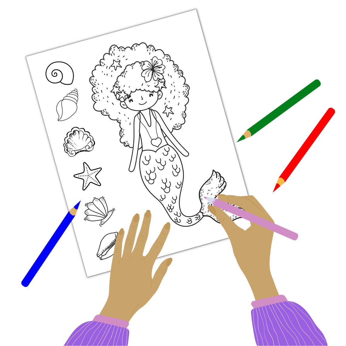 Mermaid Coloring Page Printable Mermaid Coloring Sheet for Kids Etsy