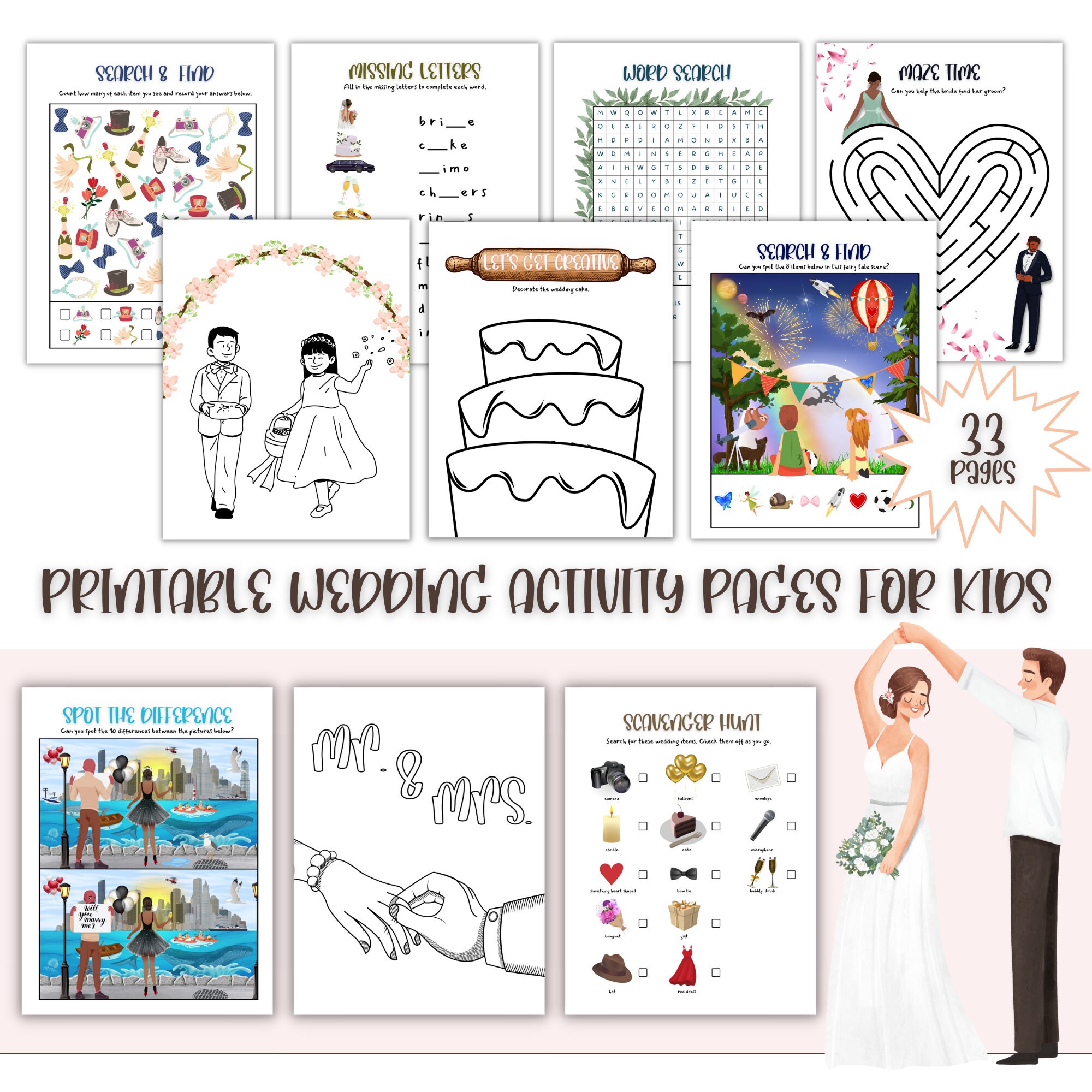 Printable Wedding Activity Book for Kids, Kids Wedding Activities, Wedding Favors, Printable ...