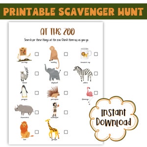Printable Scavenger Hunt, Kids Treasure Hunt, Zoo-Themed