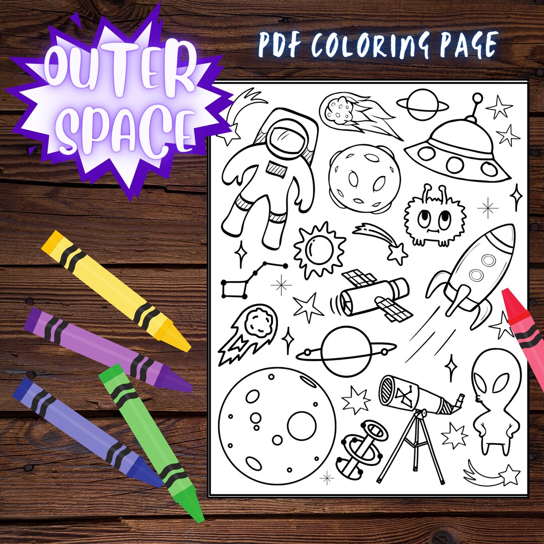 Space Coloring Page, Outer Space Coloring Page for Kids - Etsy