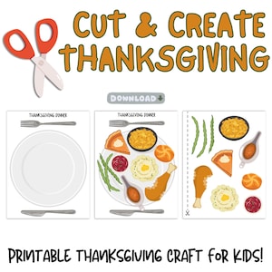 Thanksgiving Holiday Plate Craft, Printable Cut & Paste Dinner Activity For Kids