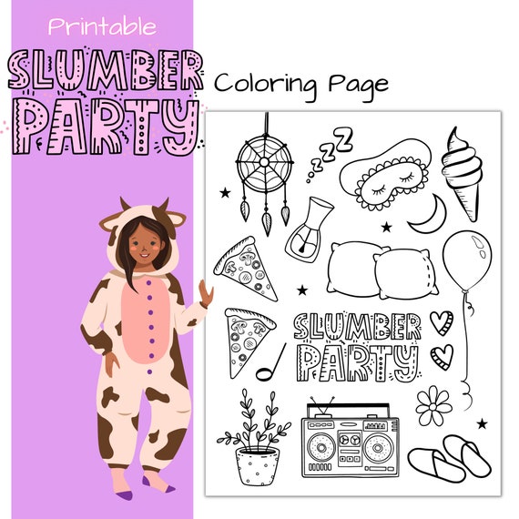 Pagina da colorare stampabile per pigiama party, pagina da colorare per  pigiama party per ragazze -  Italia