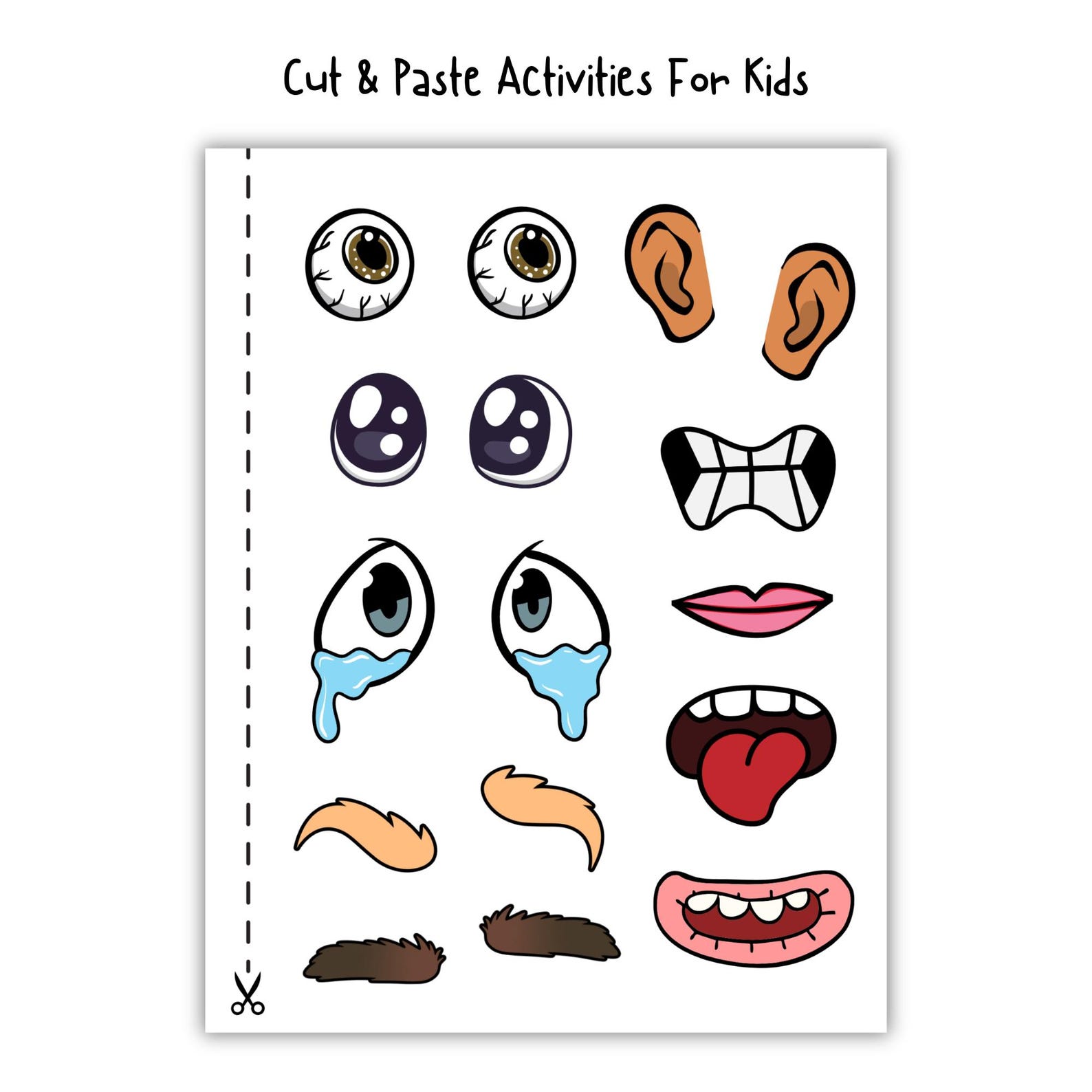 Printable Girl Face Craft Kit, DIY Cut & Create Face Parts and ...