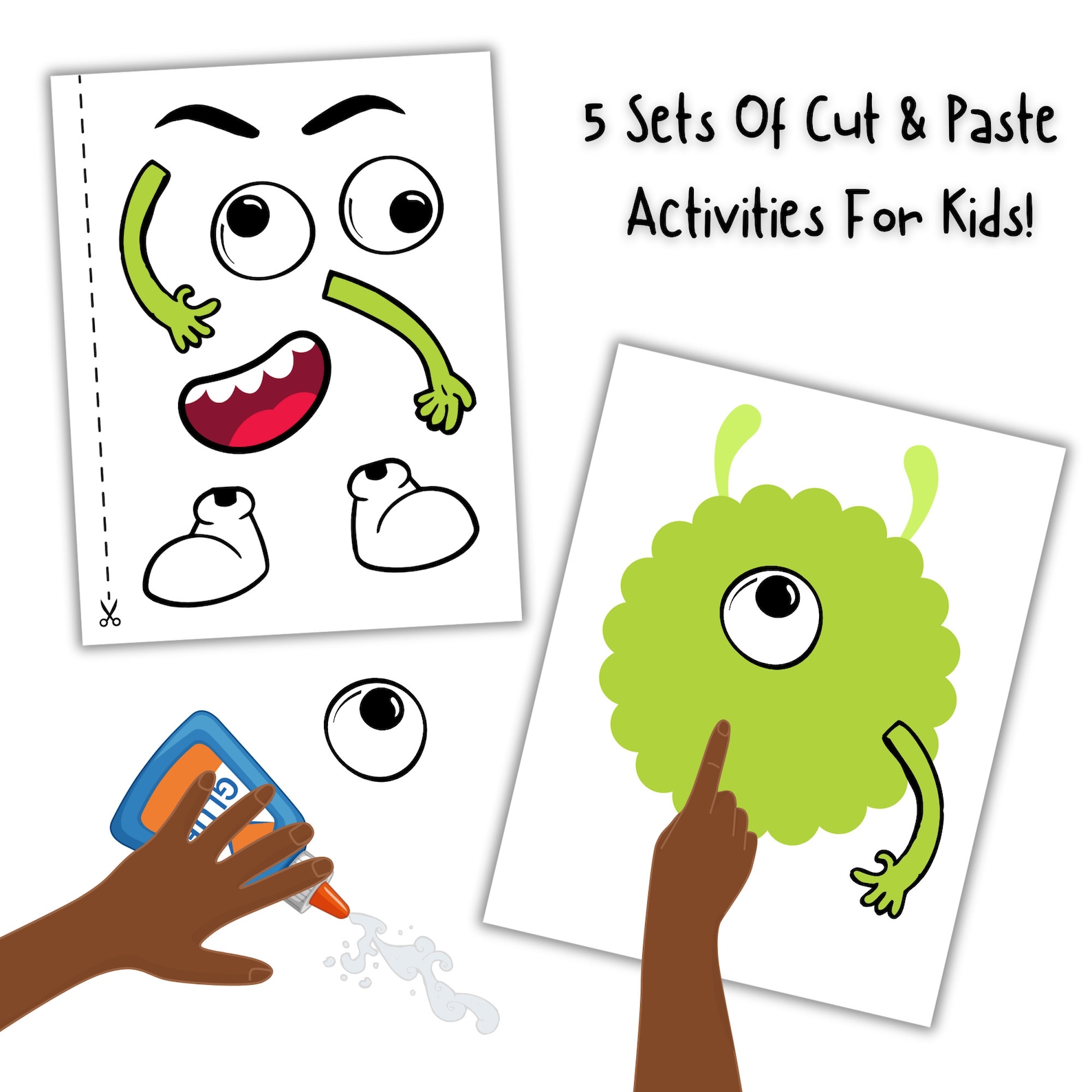 Fun Cutous Cut and Create, Printable Crafts for Kids, Silly Faces - Etsy