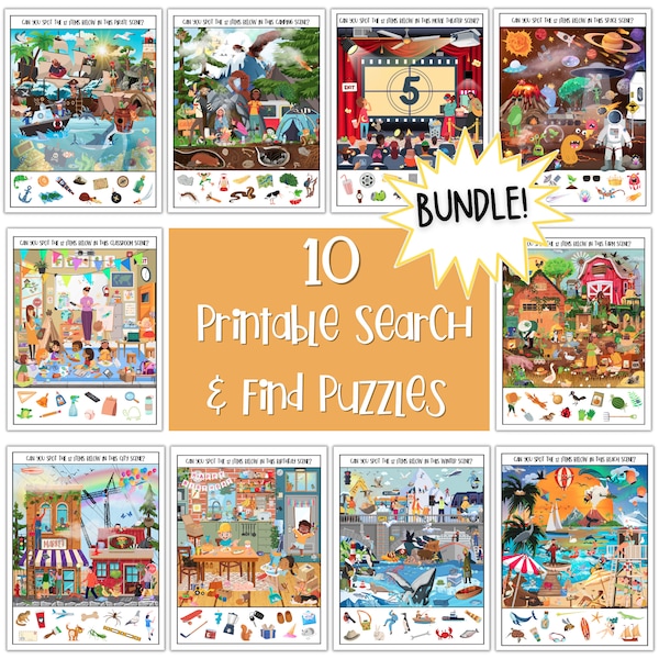 Search & Find Bundle, Printable Puzzles For Kids, I Spy Games