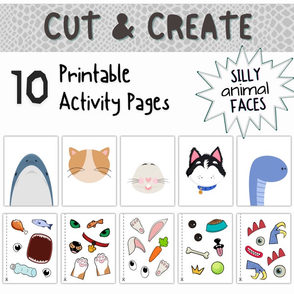 Printable Crafts For Kids, Silly Animal Faces, Cut And Paste Activity