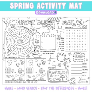 Spring Activity Mat Printable for Kids, Classroom Placemat, Maze, Word ...
