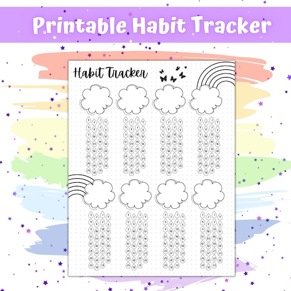 Printable Bullet Journal Habit Tracker Rainbow Theme Monthly | Etsy